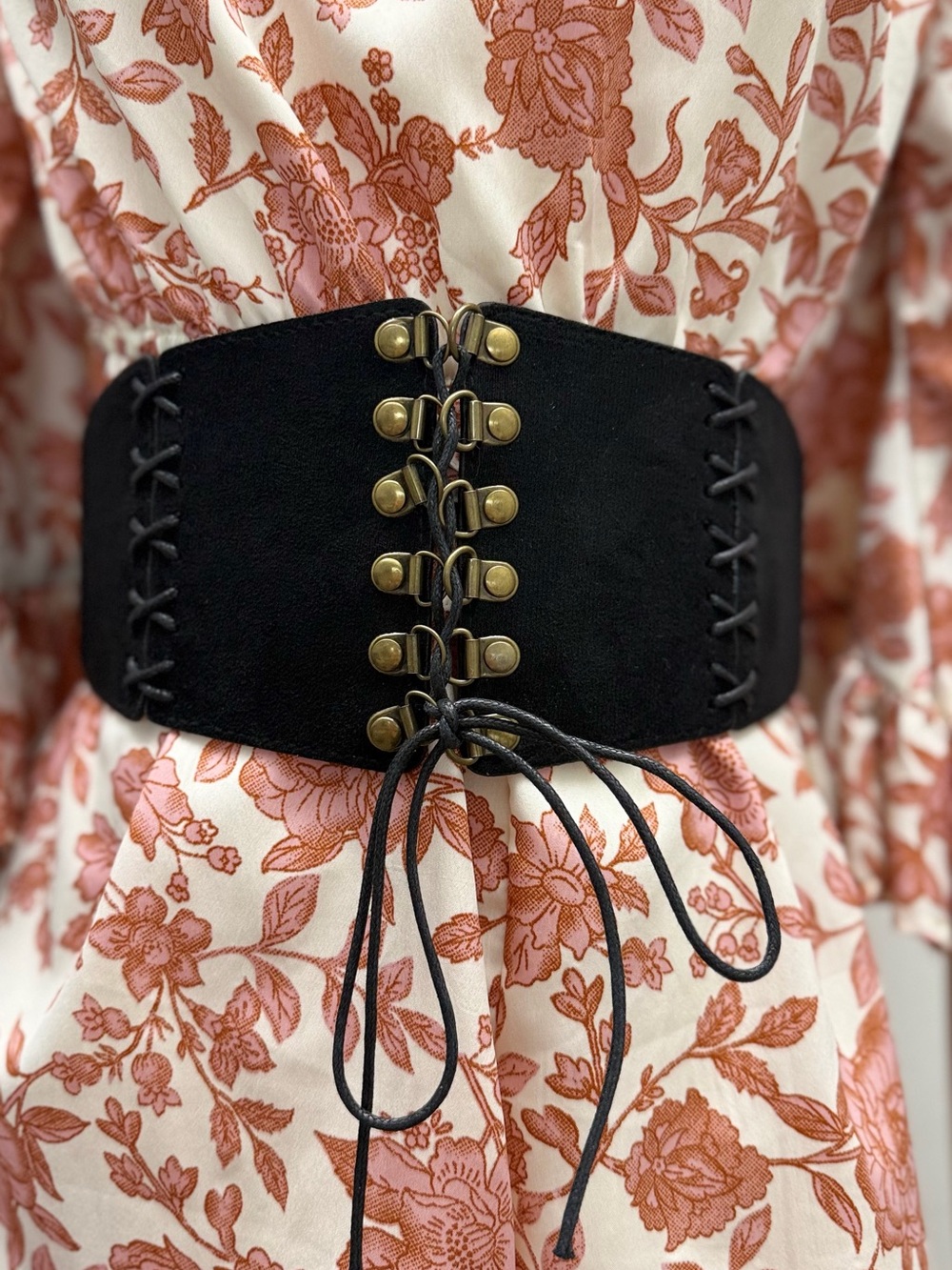 Black Corset Waist Belt Wide Elastic Lace Up Boho Renaissance Cinch Belt